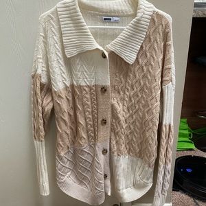 Color Blocking Neutral Cardigan Sweater with Buttons